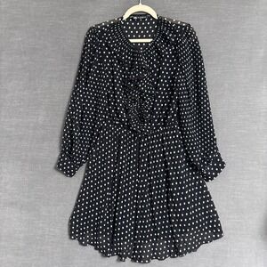 Zara Dress M Black Polka Dot Accordian Pleated Ruffle Collar Long‎ Sleeve Sheer